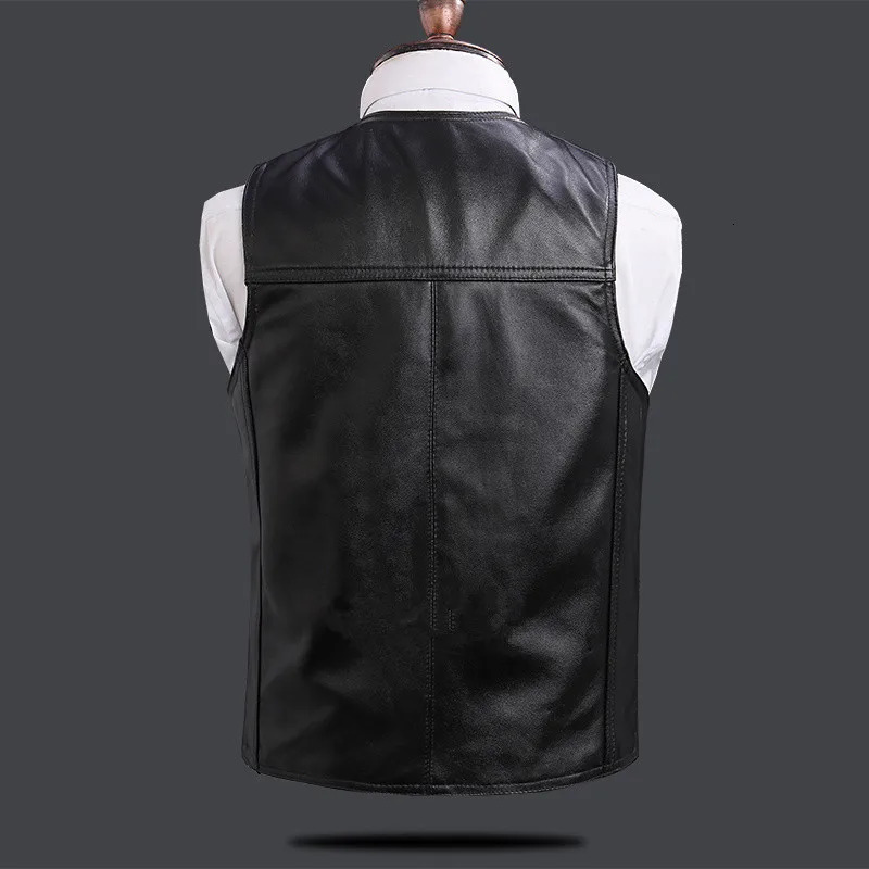 Mens Real Sheepskin Motorcycle Jacket Leather Waistcoats Large Size Soft Black Vest Highend 2024 250725