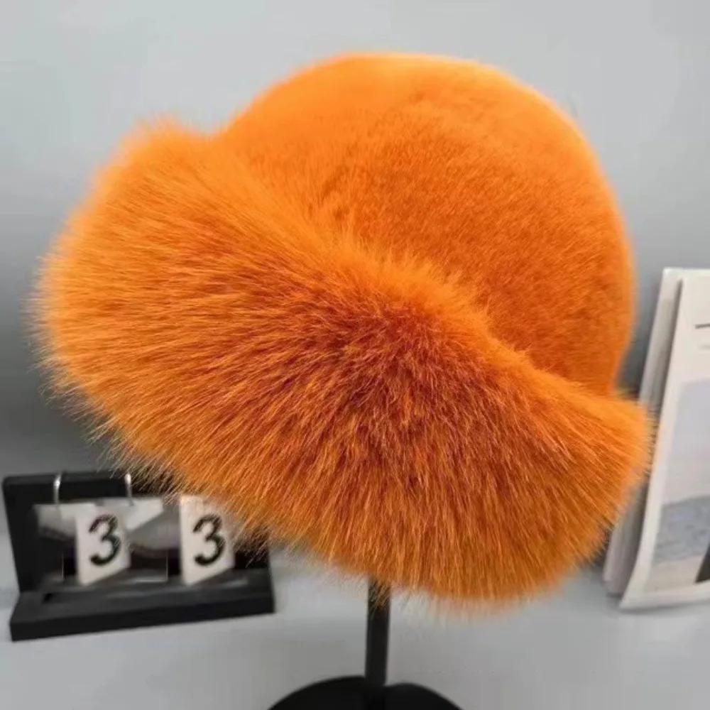 Warm Fluffy Fur Bucket Hat Cold Thicken Panama Cap Snowy Day Cover Head Cap Winter Hat Christmas Gifts 250724