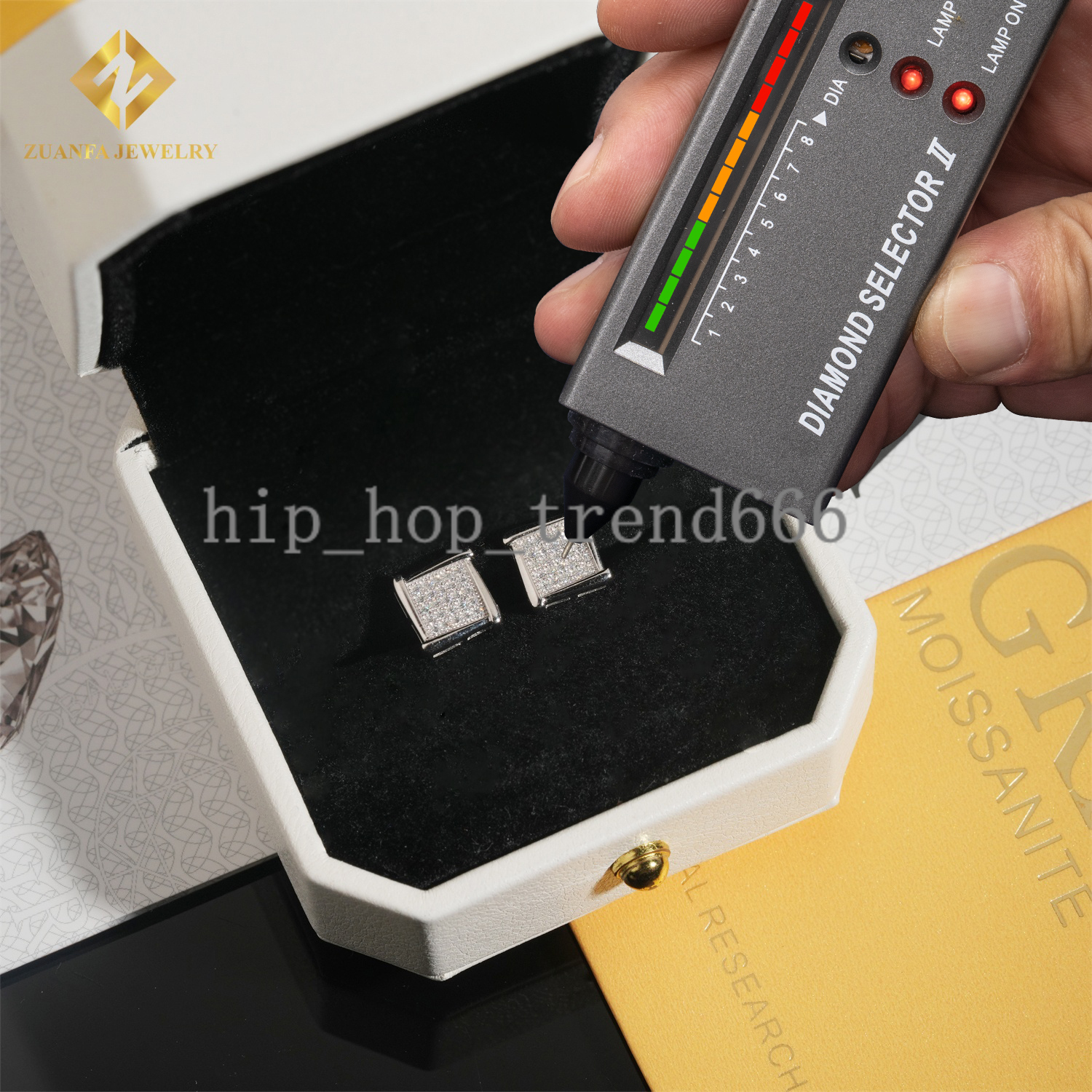 Pass Diamond Tester Iced Out VVS Moissanite Earrings Square Shape 925 Silver Stud Earrings Fashion Hip Hop Jewelry Unisex