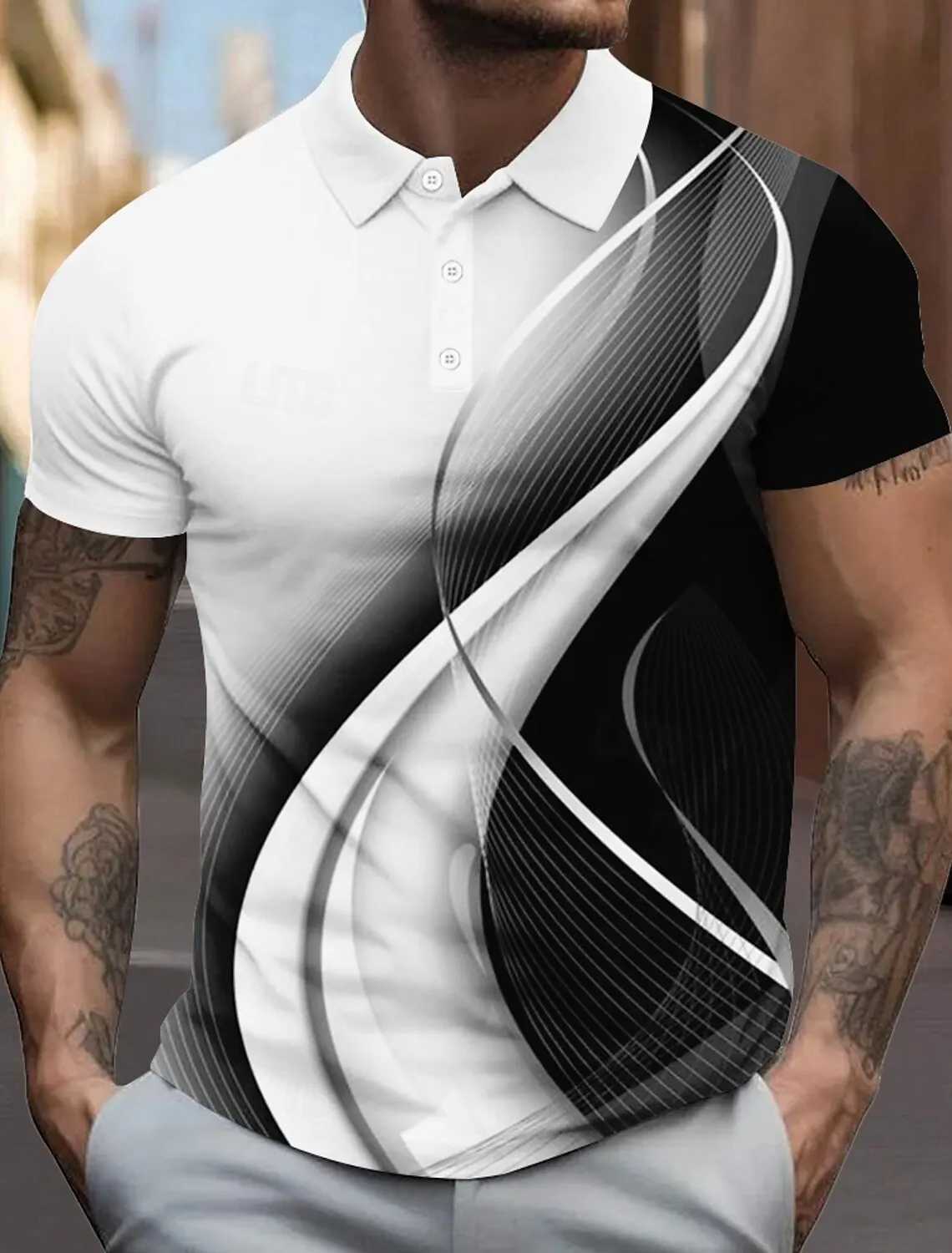 3D Printed Mens Line Polo Short Sleeve Polo Shirts Collared Shirts Business Casual School Outdoor Daily Wear Home Wear XJ250725