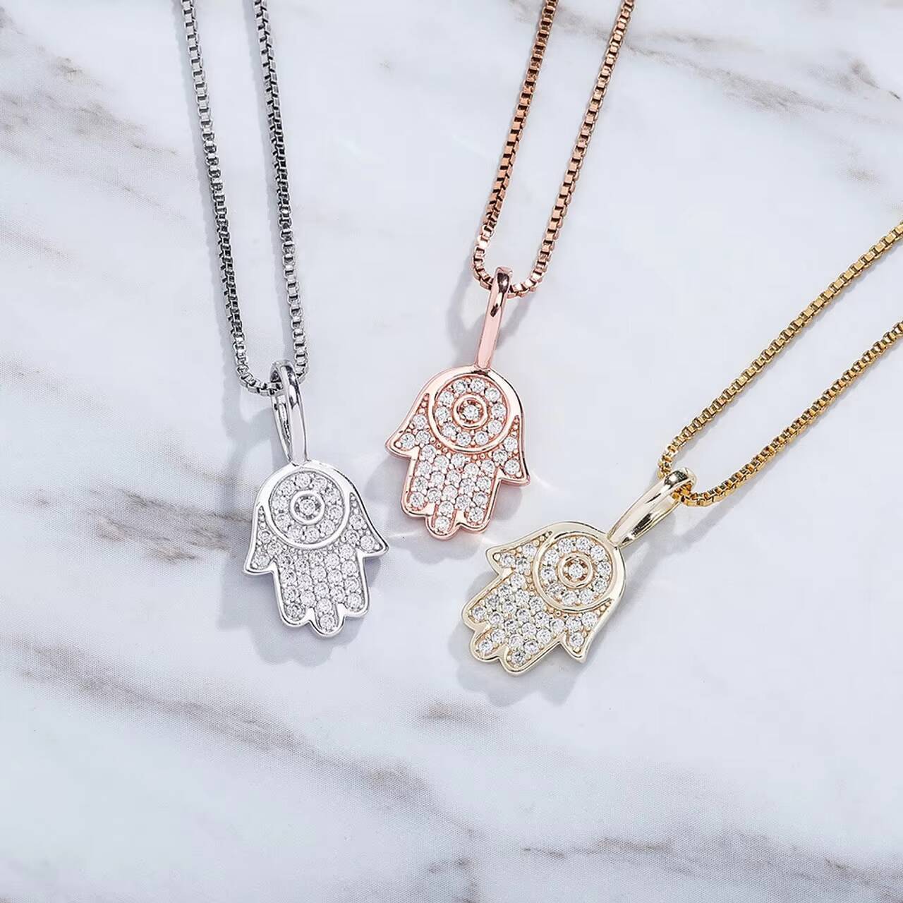 Custom 14k Gold Hamsa Hand Pendant New Design Fatima Necklace with Luxury Moissanite Hip Hop Style Good Luck Charm