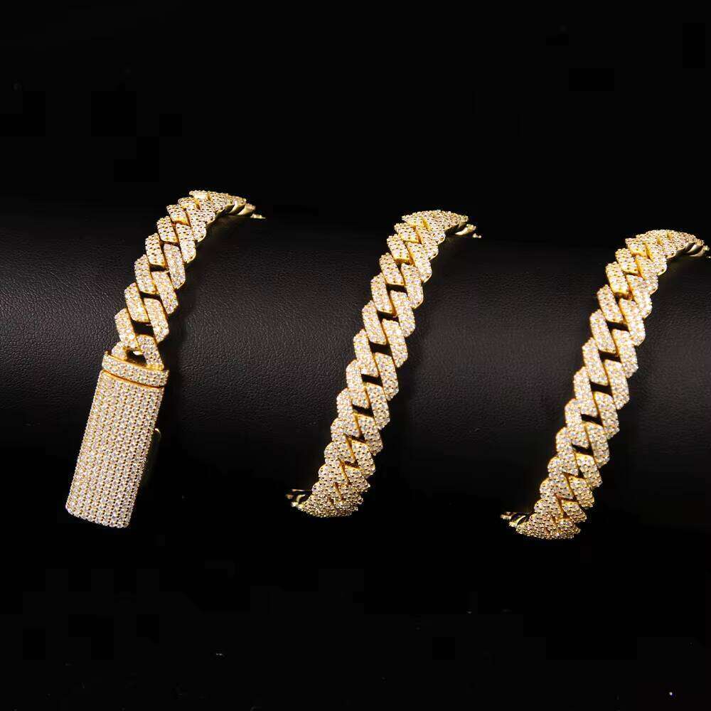 12 mm Wide VVS 2 Rows Cuban S Sier Gold Plated Vvs d Moissanite Dia Infinity Link Chain Necklaces