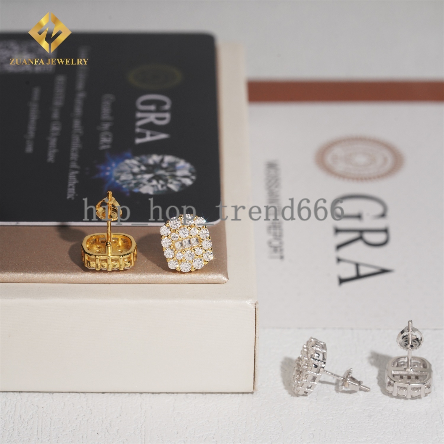 Ready to Ship 18K Gold Plated 925 Silver Ear Studs Iced Out Baguette Diamond Women Jewelry Hip Hop VVS Moissanite Stud Earrings