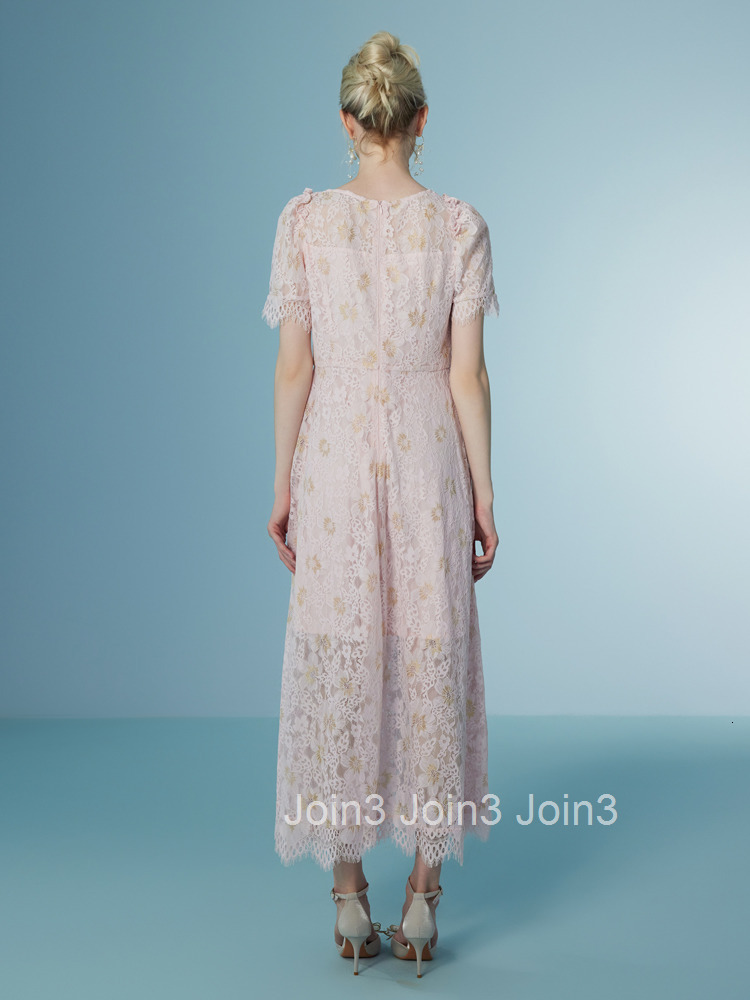 Summer New Lace Patchwork Floral Pink Dress Light Luxury Elegant French Long Dress 6210