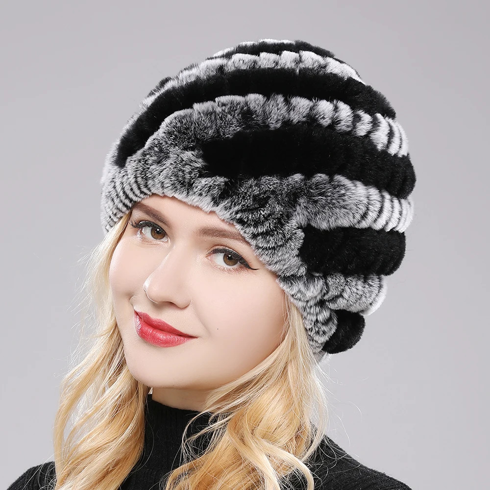 Women Winter Warm Rex Rabbit Fur Hat Snow Cap Winter Hats for Women Girls Fur Knit Beanies Natural Fluffy Hat 250724