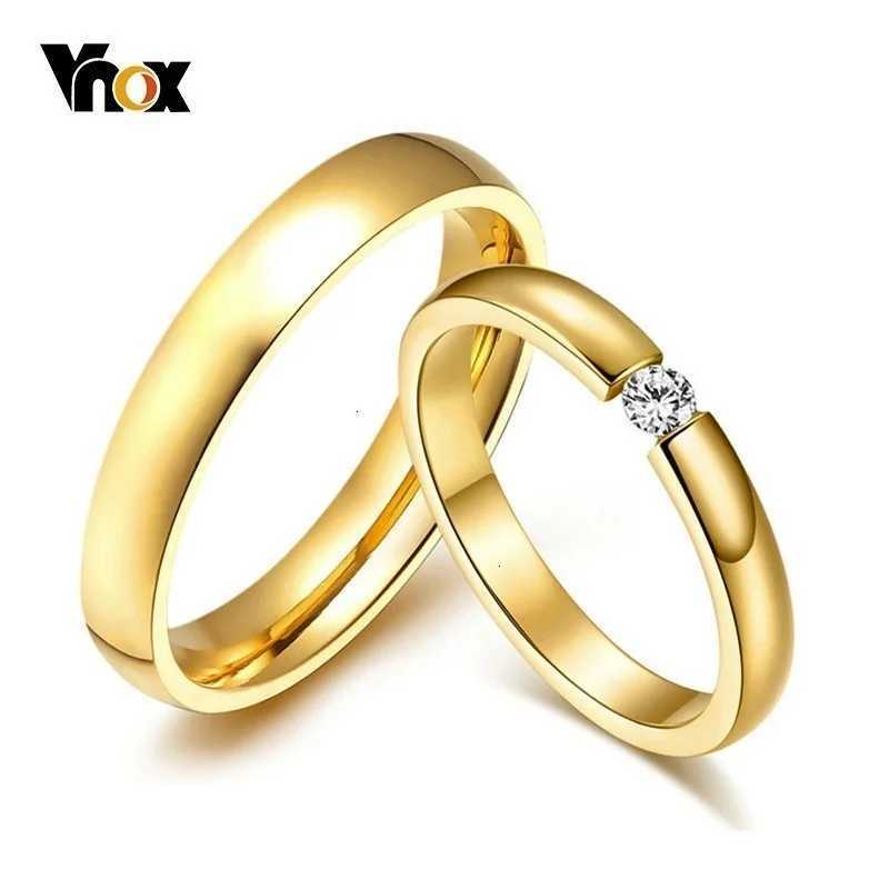 Vnox Simple Gold Color Stainless Steel Engagement Rings for Women Elegant Thin Wedding Ring Anniversary Gift W250417