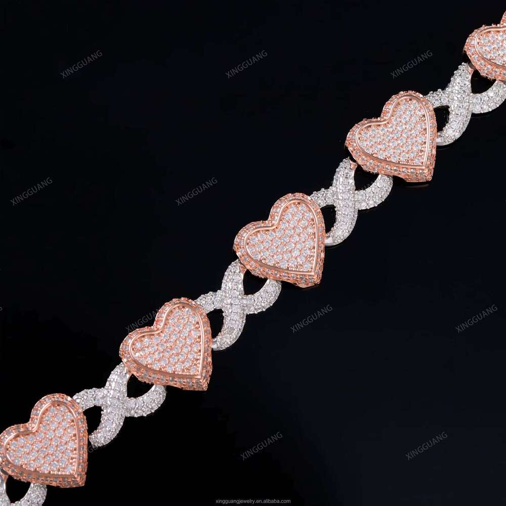 Fashion Heart Style VVS Moissanite Infinity Link S Sier Hip Hop Iced Out Dia Cuban Bracelet