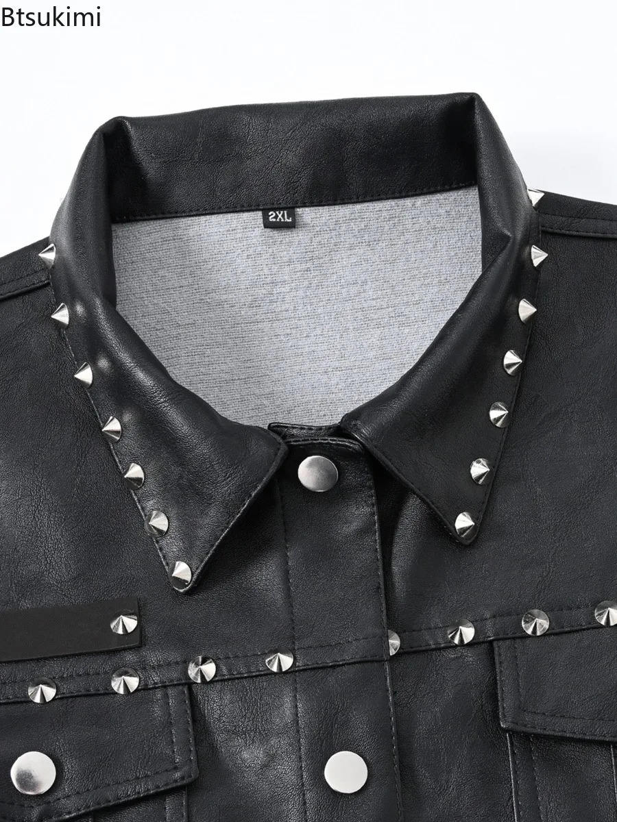 2025 Mens Punk Style Leather Vest Vintage Black Sleeveless Motorcycle Waistcoat with Rivets Fashion High Street PU Jackets Male 250725