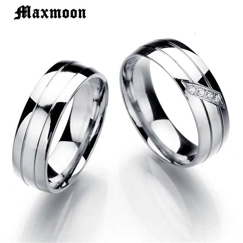 Maxmoon Womens Wedding Ring Mens Couple Zirconia Band Stainless Steel Anniversary Engagement Jewelry Alliance Bijoux W250417