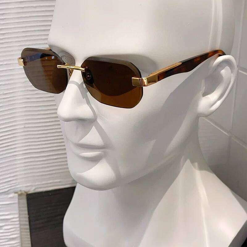 Men's Light Tortoise Gold Boundless Sunglasses 2025 Trendy Original Hand Craft Rimless Acetate Solar Glasses for Male
