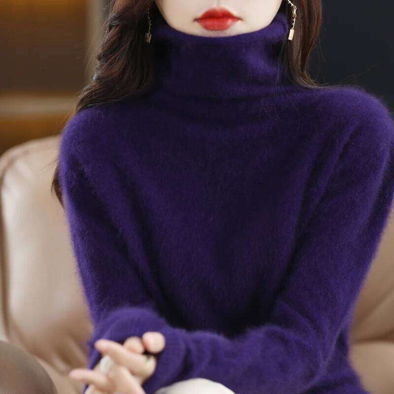 2024 Autumn/Winter New Mink Cashmere Women's Sweater Stacked Hoodie Loose Large High Collar Knitted Warm Long Sleeve MDNG