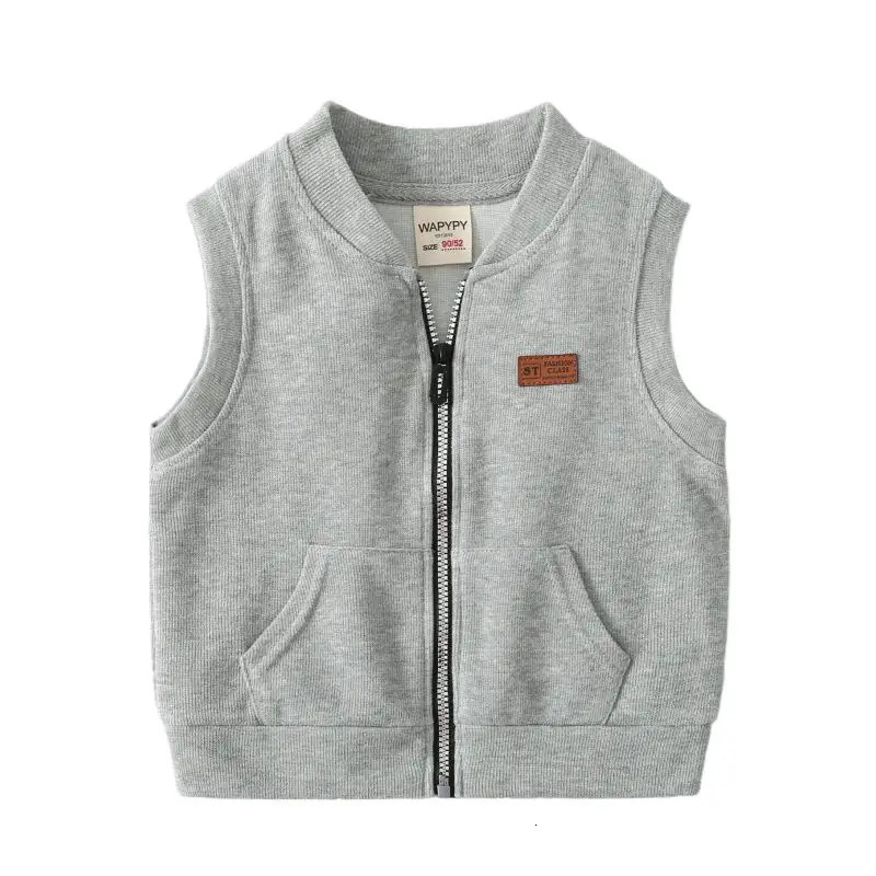 Spring Autumn Young Kids Boy Vest Letter Sticker Zipper Little Boys Sleeveless Jakcet Solid Casual V-collar Infant Boy WaistCoat 250724