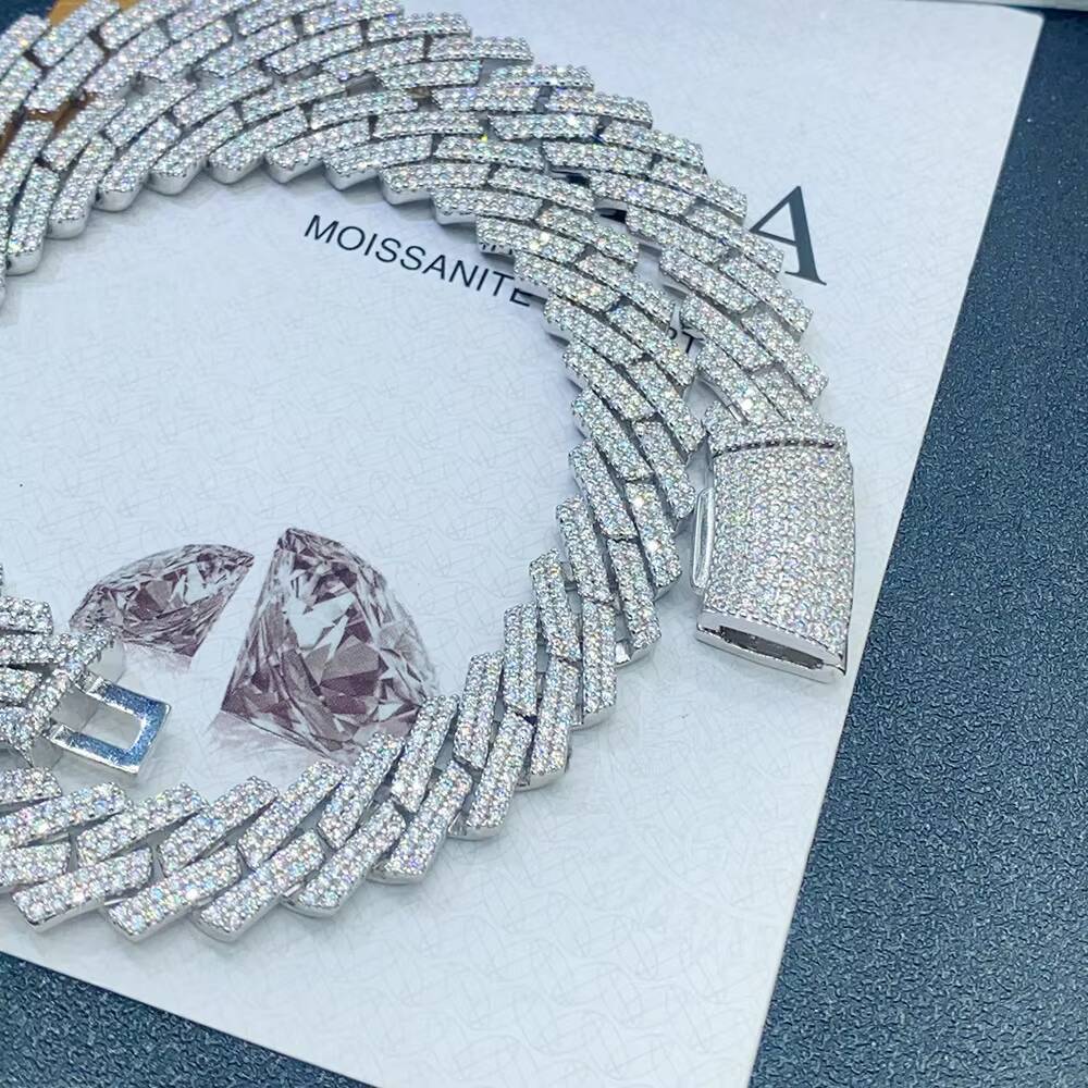 Full Ice Out Mossanite Cuban Chain 8mm 10mm 12mm 2rows 925 Solid Silver Chain Hip Hop Necklace Vvs Moissanite Cuban Link Chain