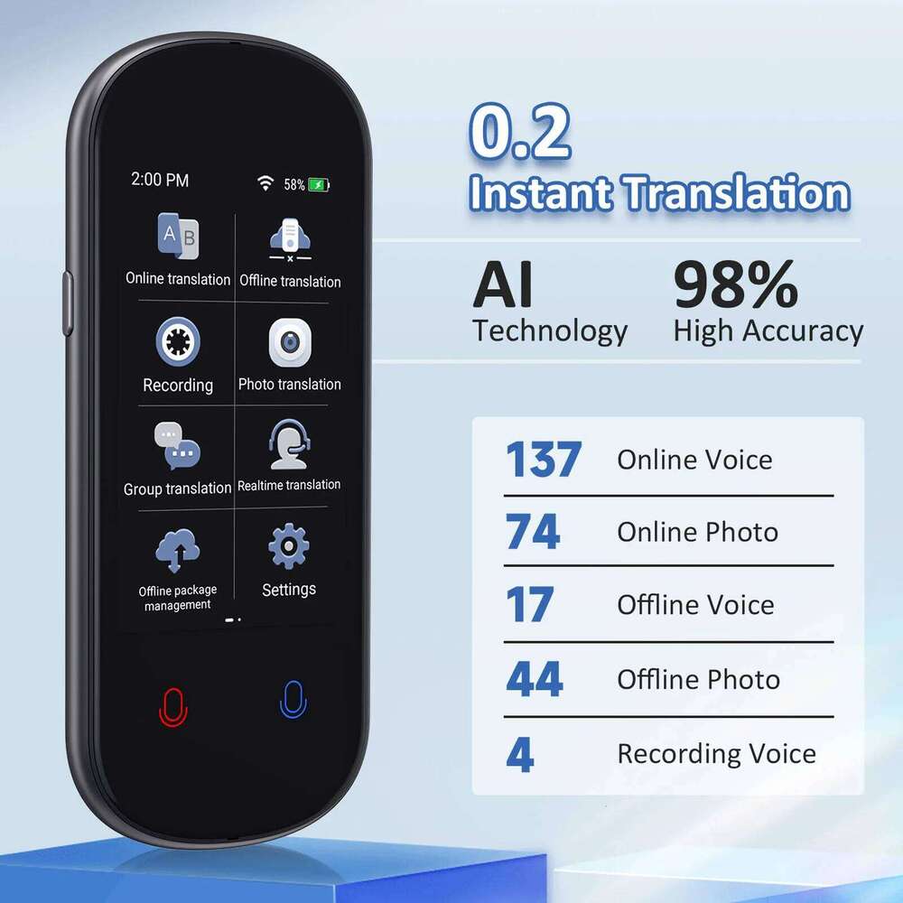 Designer Famous Brand Instant AI Voice Portable Inch Touch Screen Real Time Translator With Recording Photo For Travel Learn Meeting