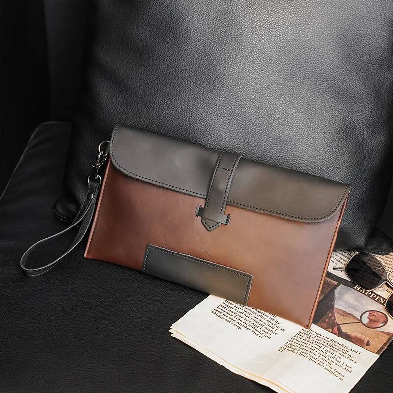 Crazy Horse Leather Vintage Fashion Envelope Clutch For Men Small Purse High Quality Clutches Bag Man Handbag