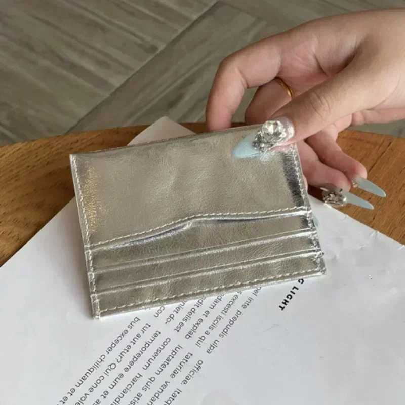 Womens Genuine Leather Wallet Multiple Cards Slots Card Bag Silver Holder Coin Purse Ultra-thin Bank ID Card Holder Z250725