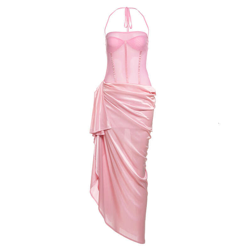 2025 Spring New Fashion Sexy Solid Color Halter Neck Strapless Bodycon Dress for Women 855