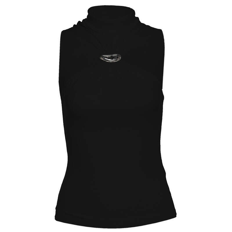 2025 Summer INS Style New High Neck Sleeveless Slim Waist Elegant Button Versatile Women's Top 453