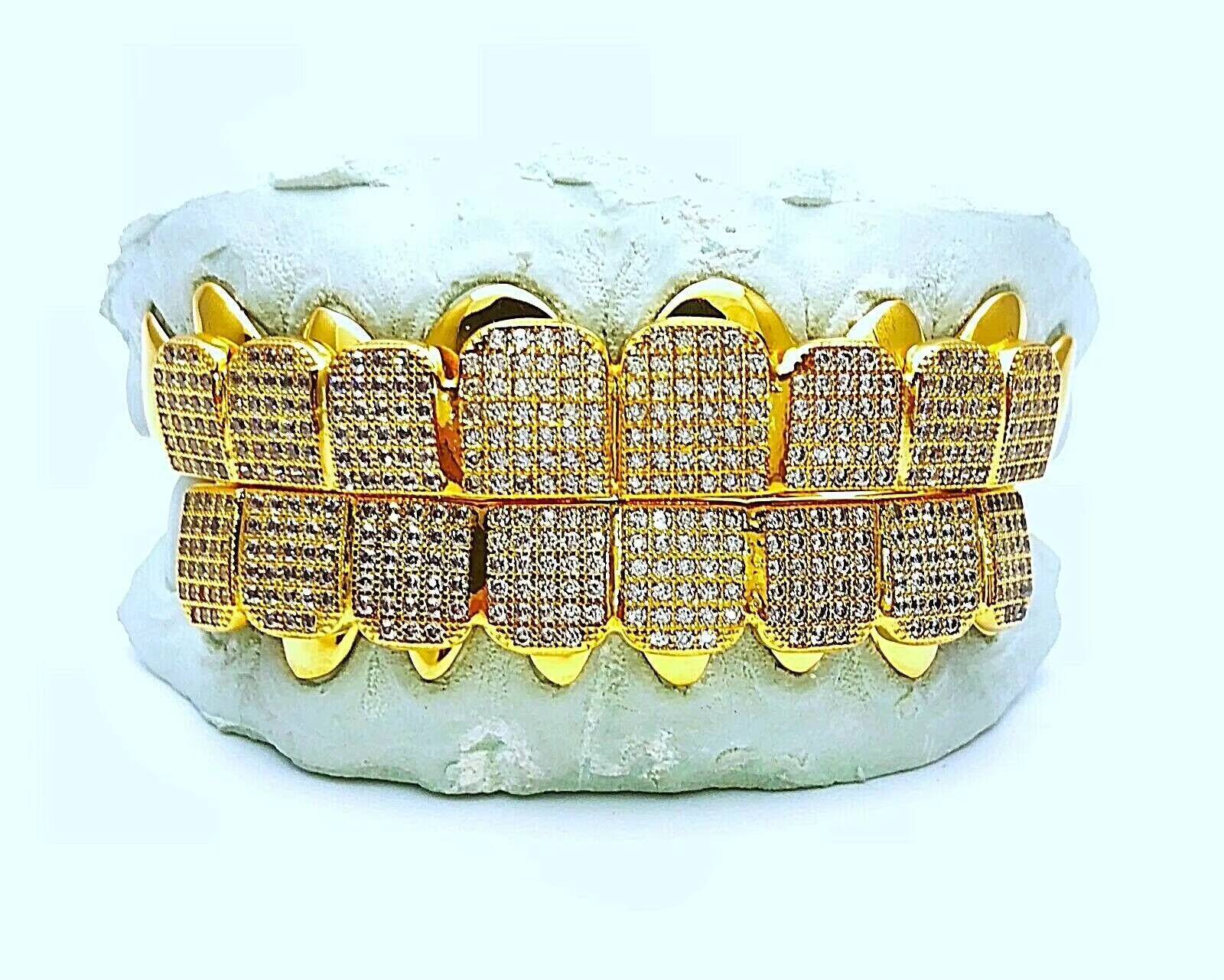 Custom 925 Sterling Silver Fully Stones Moissanite Diamonds Micro Pave Block Diamond Teeth Grillz Fashion Jewelry Gift for Mens