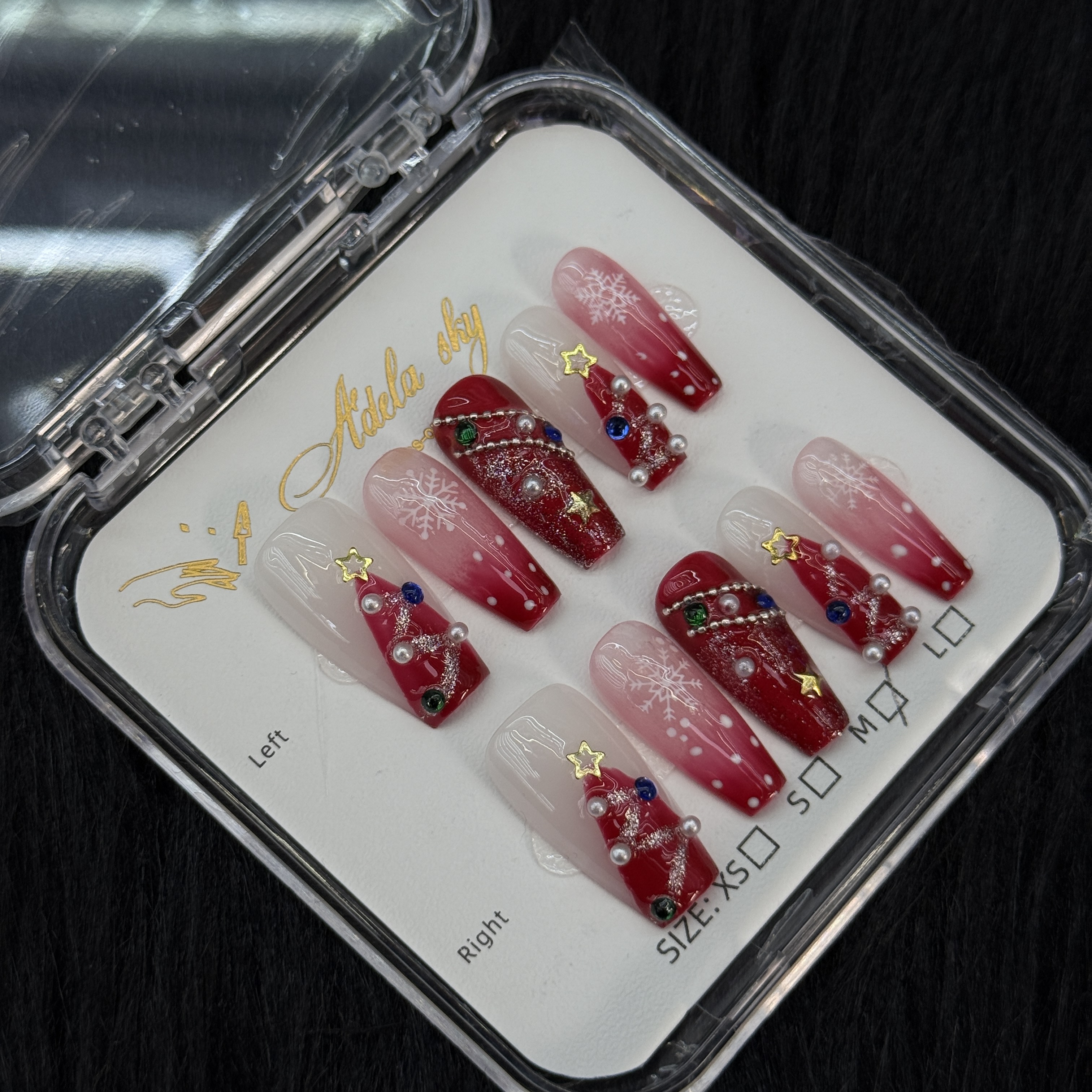 Christmas-themed Gradient Red Rhinestone-accented Press - on Nails