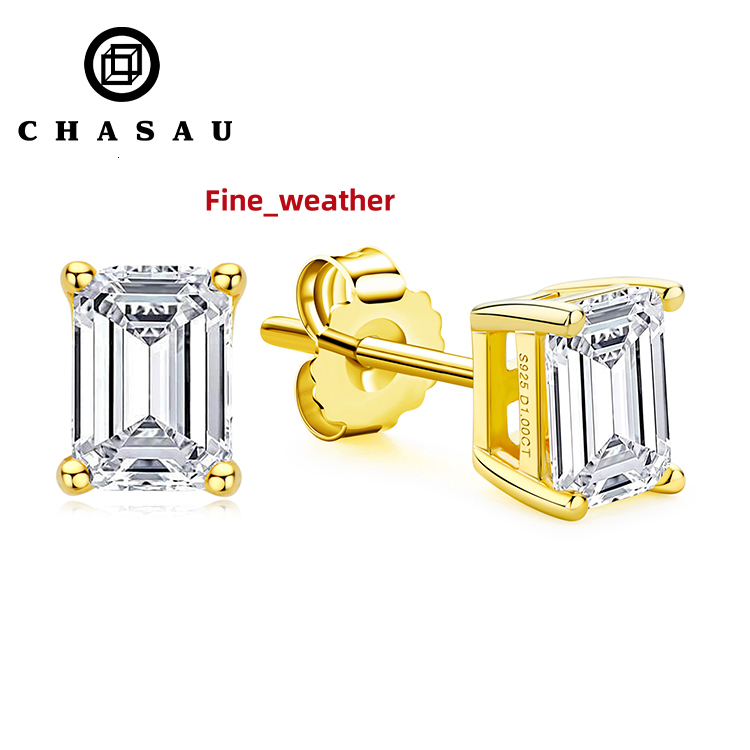 Wholesale 925 Sterling Silver Moissanite Earrings Classic Emerald Cut Stud 6.5mm 1.0CT Classic Style