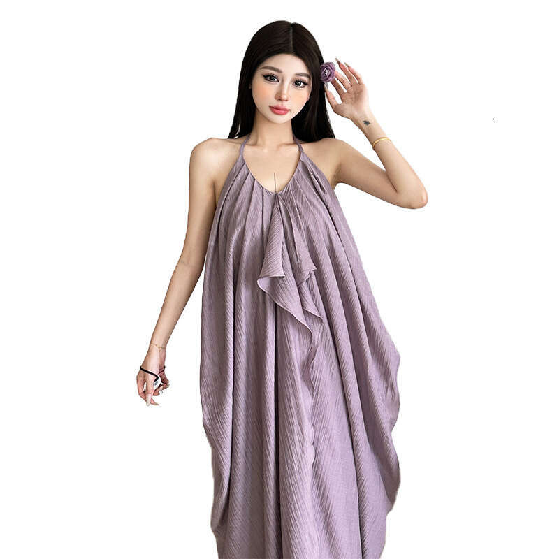 2025 Summer New Pure Desire Sexy Backless Halter Tie Loose Elegant Versatile Dress for Women 52a