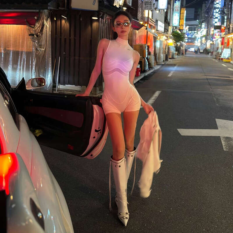 2025 Summer New White Slightly High Neck Sleeveless Slimming Niche Design Versatile Jumpsuit for Women 10e