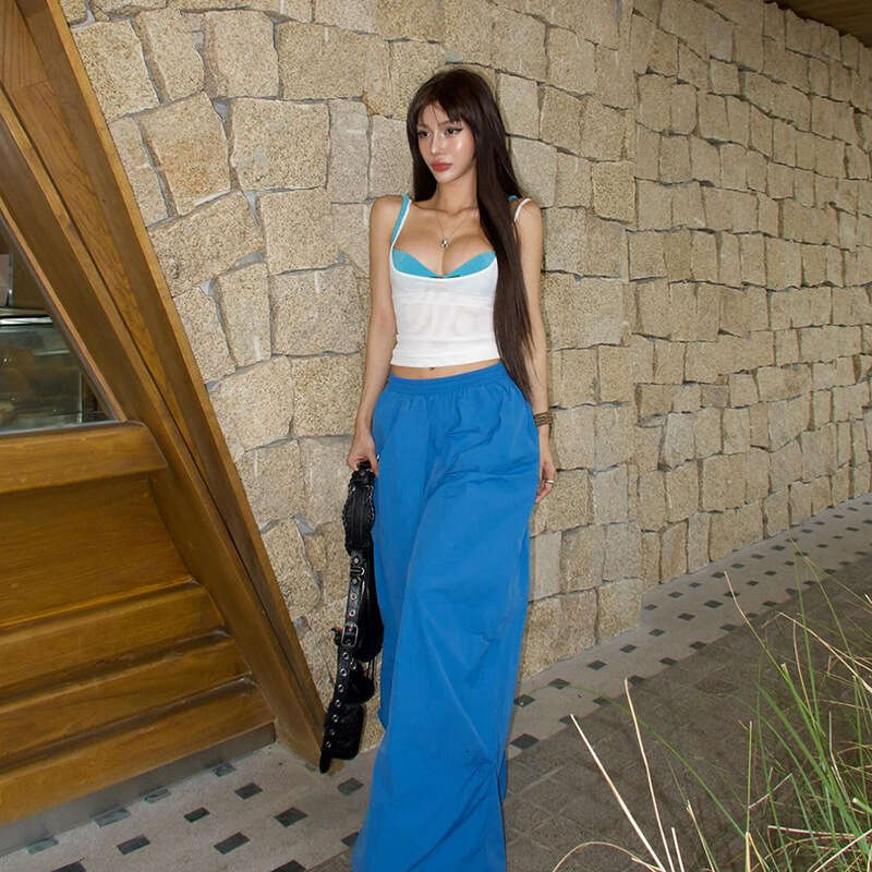 2024 Spring New Women's Solid Color Slim Fit Camisole Fashion High Waist Loose Straight Pants 83e