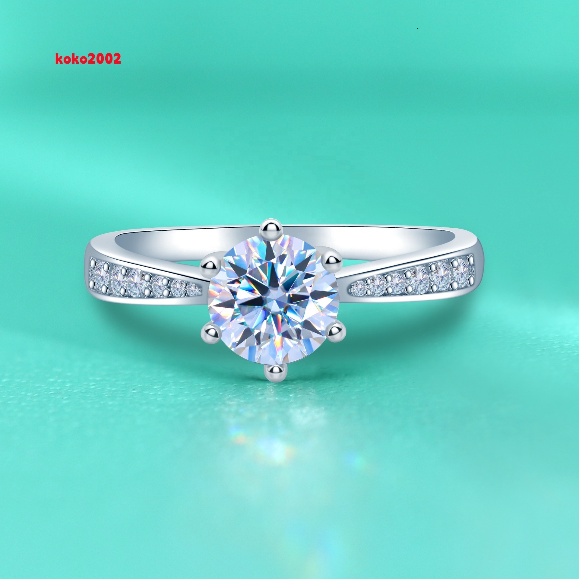 S925 Sterling Silver Fashionable Charm Six Claw Micro Inlaid Moissanite Ring for Women
