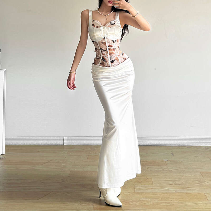 2024 Spring New Women's Solid Color Slim Fit Camisole Fashion High Waist Skirt Set a9f
