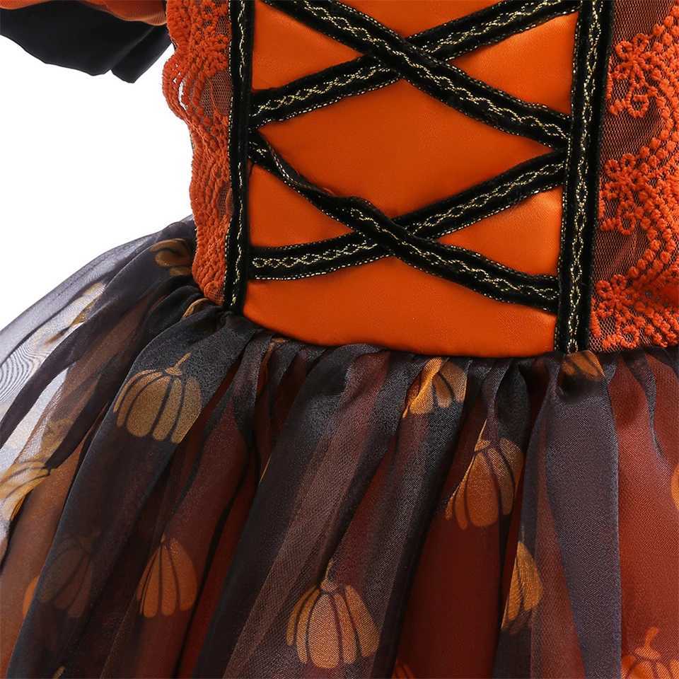 Fancy Girl Halloween Disguised Child Pumpkin Print Witch Princess Dress Children Cosplay Masquerade Par Performance Clothing Z250725