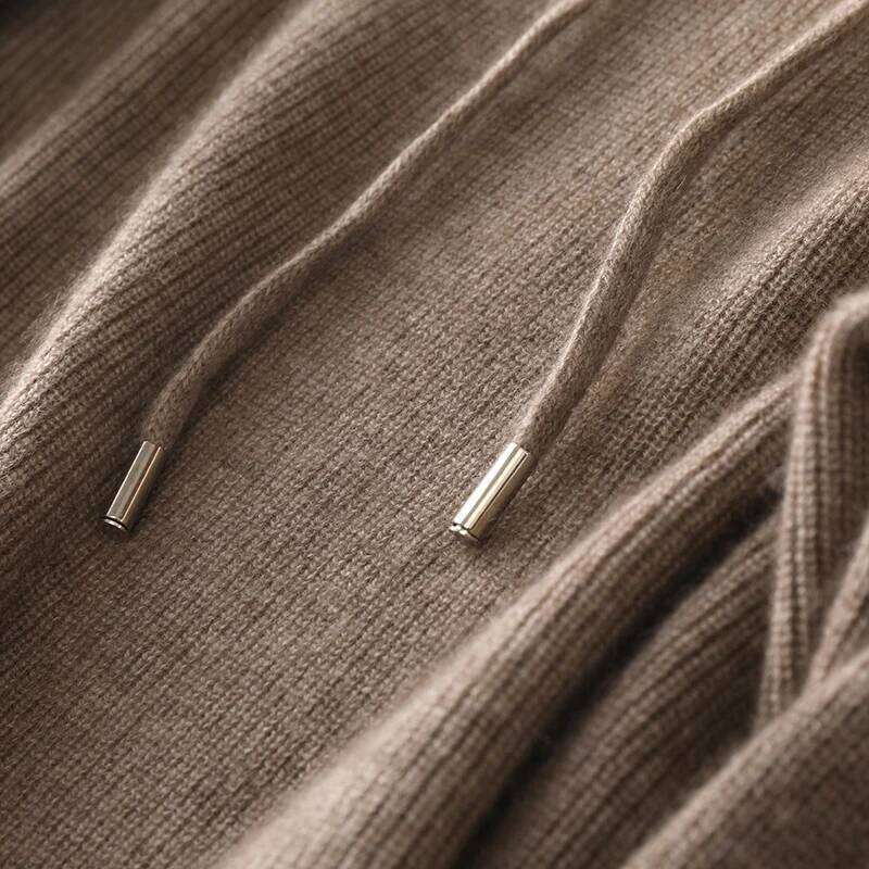 100% Cashmere Sweater Autumn/Winter New Casual Solid Color Knitted Tops Hooded Collar Women's Pullover Loose Wool Blouse Thick MDNG