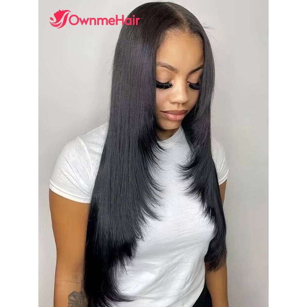 H30 Layered Wear And Go 6X6 Closure Glueless Mixed Not 100% Human Hair Pre Plucked Lace Wig Without Glue