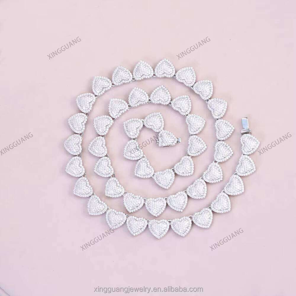 XG Pass Dia Tester Sier Heart Chain Necklaces Vvs Moissanite Cuban Link Chains