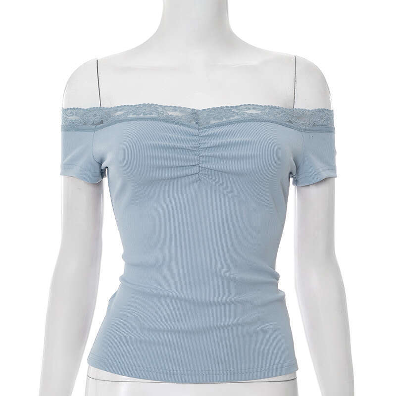 Y25tp190 Women's Summer New Solid Color Sleeveless Off-Shoulder Lace Sexy Top T-Shirt B5