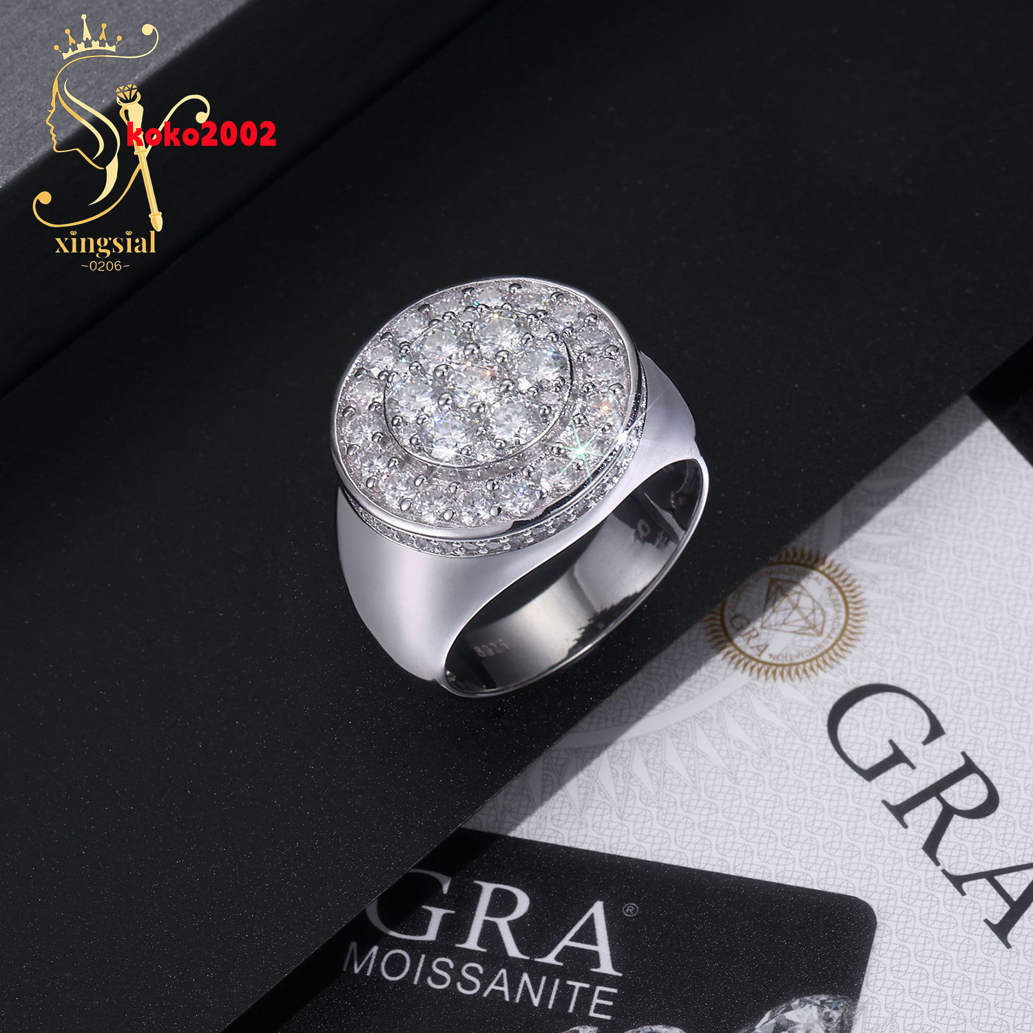 Hot Sell Pass Diamond Test 925 Sterling Silver Iced Out VVS Moissanite Ring for Men Custom HipHop Luxury Moissanite Diamond Ring