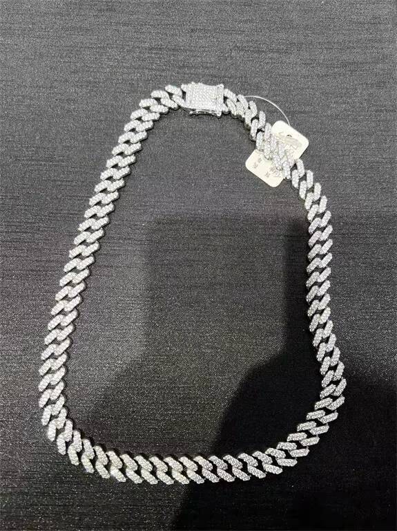Hot Sale Sier VVS Moissanite 12mm Necklace Mossanite Cuban Link Chain