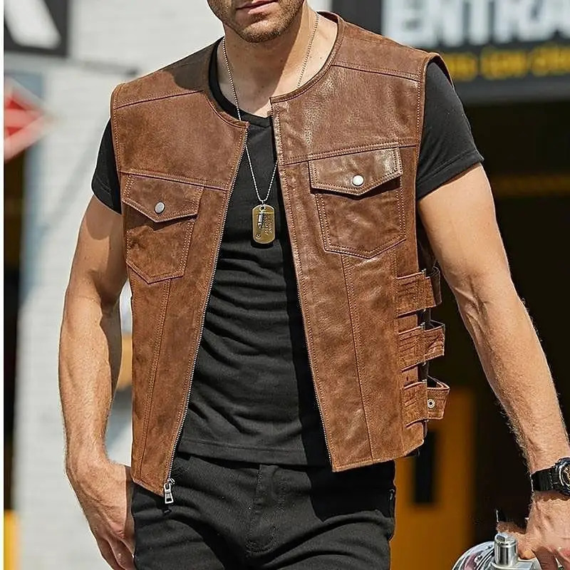 Mens Pu Leather Vest Coats for Spring and Autumn Korean Fashion Zipper Jacket Large Size 5xl Casaco Masculino 250725