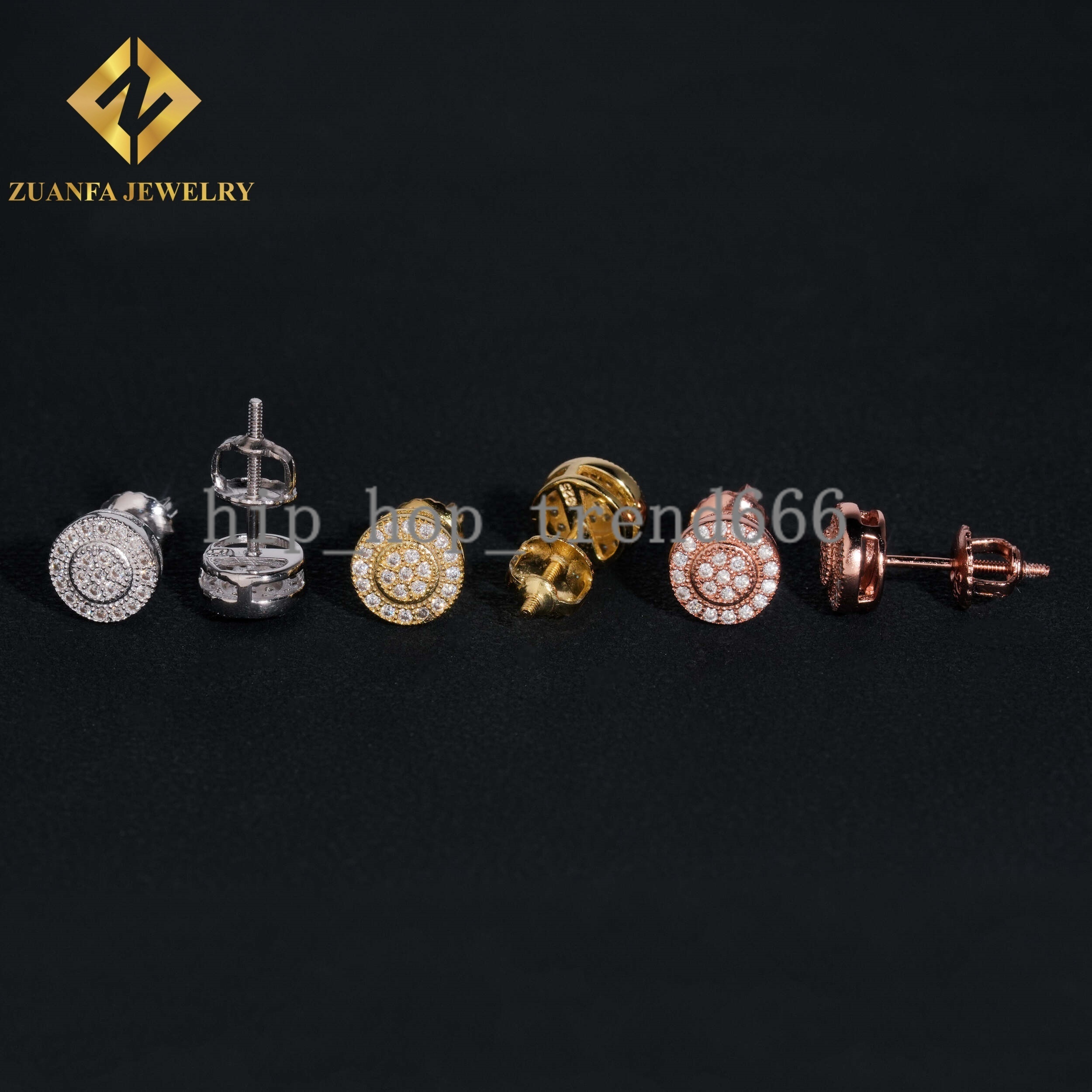 Round Shape Stud Earrings 925 Silver 18K Gold Plated VVS Moissanite Stud Earring Fine Hip HOP Jewelry Men Women