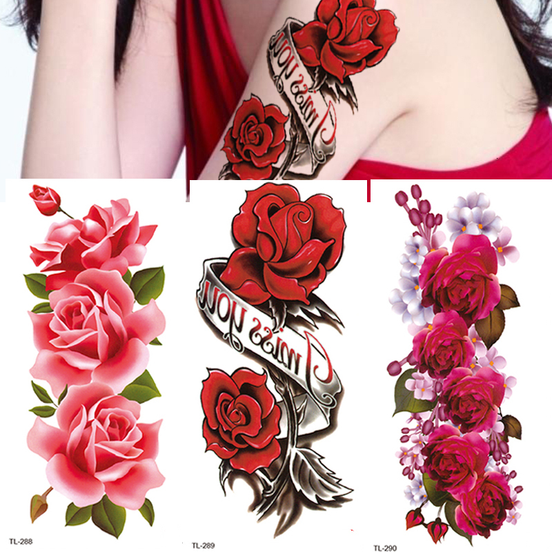 3Pcs Waterproof Temporary Tattoo Sticker Flower Rose Flash Butterfly Lace Lady Body Art Arm Fashion Fake Sleeve Women