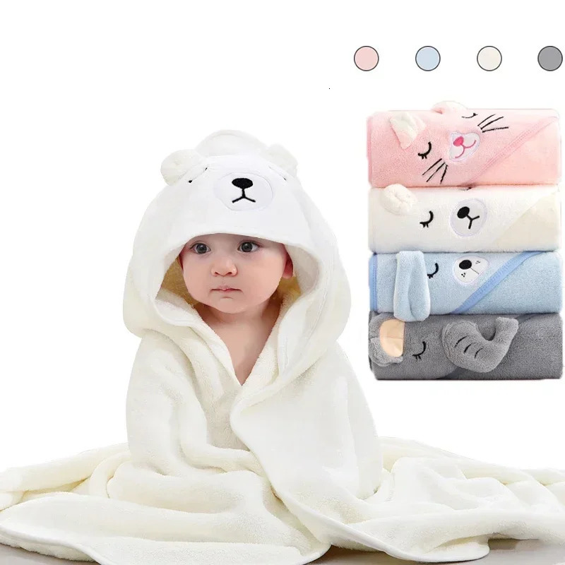 Baby Bathrobe Infant Bath Towel Boy Girl Blankets Swaddle with Hood Cartoon Coral Fleece Blanket born Kids Bedding 250725