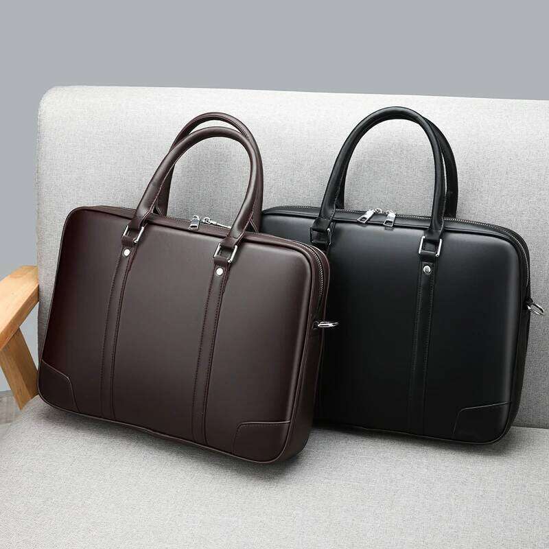 Men's Business Solid Color PU Leather Handbag Computer Bag Briefcase Laptop Para Hombre Sac A Main Bag Men Bolsos