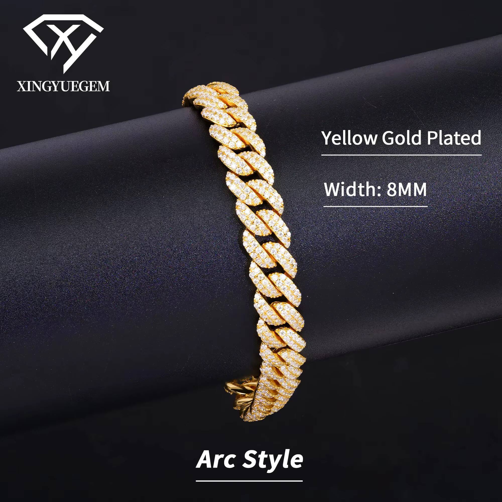 Wholesale 925 Silver VVS Moissanite Chain Iced Out Hip Hop Cuban 8mm Bracelet Jewelry with GRA Certificate