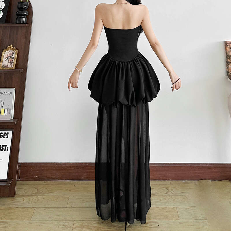 2025 Summer New Sleeveless Backless Tube Top Floral Waist Slimming Puff Long Dress for Women d55