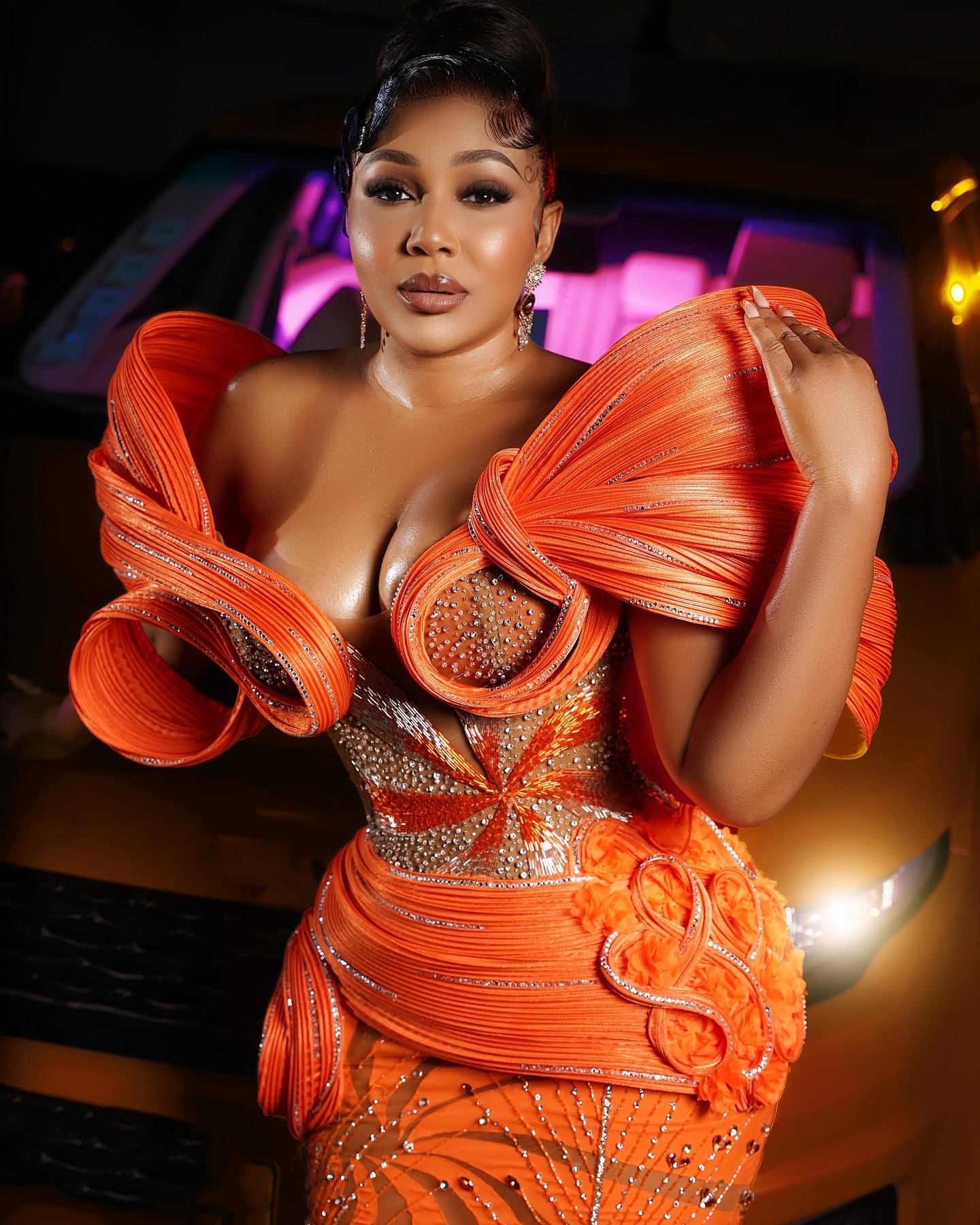 Mermaid Orange Prom Dresses 2025 Beaded Crystals Flowers Stylish Evening Formal Party Second Birthday Engagement Gowns Plus Size Dress For Special Occ