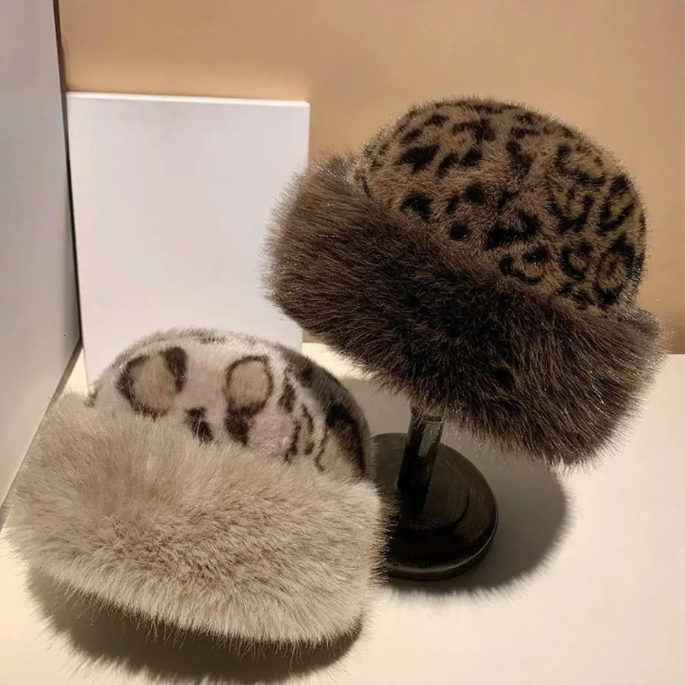 Leopard Print Fluffy Fur Winter Hat Warm Ear Protection Russian Hat Snow Ski Cap Female Faux Fox Fur Bomber Hat Windproof Bonnet 250724