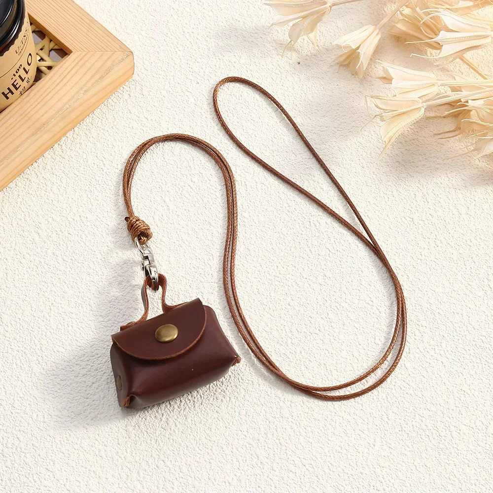 LATS Retro Cute Small Leather Bag Long Necklace for Women Fashion Sweater Chain Neck Hanging Jewelry Versatile Accessory Gift 250716