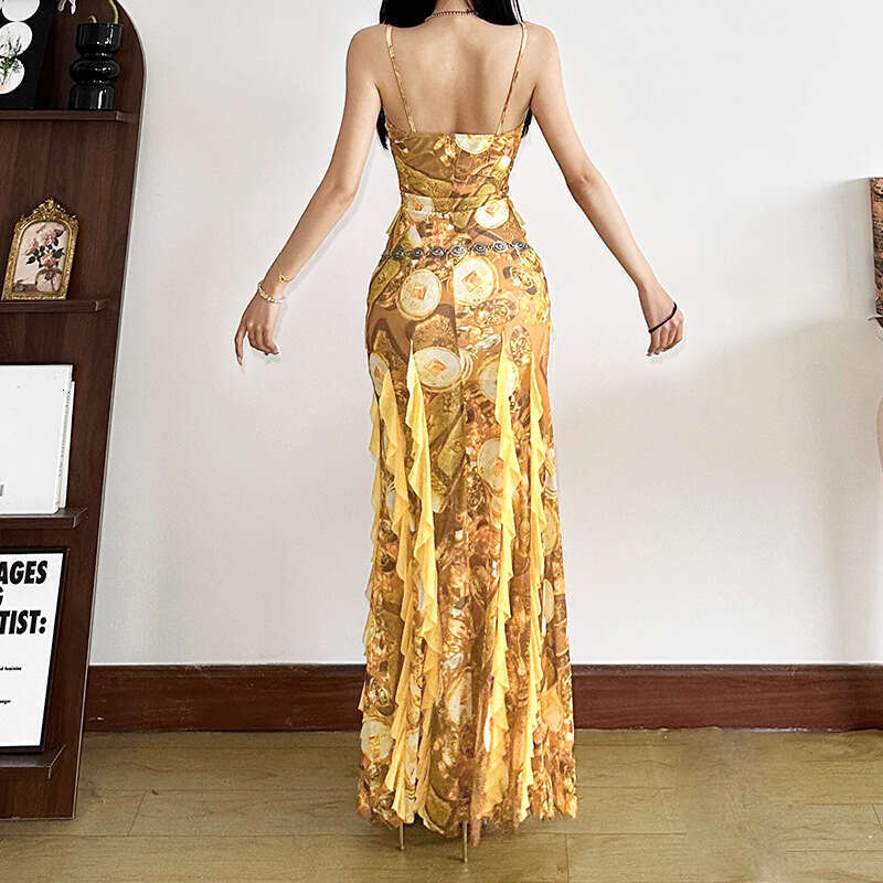 2025 Spring New Women's Solid Color Slim High Waist Fashion V-neck Strap Sleeveless Dress 509