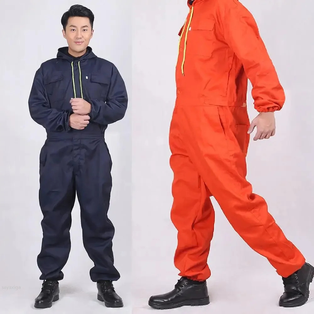 Unisex Work Overalls Hooded Drawstring Wearresistant Reflective Zipper Clothes Pocket Safety Worker Coverall overol hombre 250725