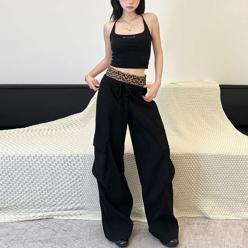 2024 Autumn New Women's Solid Color Loose Street Fashion High Waist Straight Cargo Wide Leg Pants 8b2